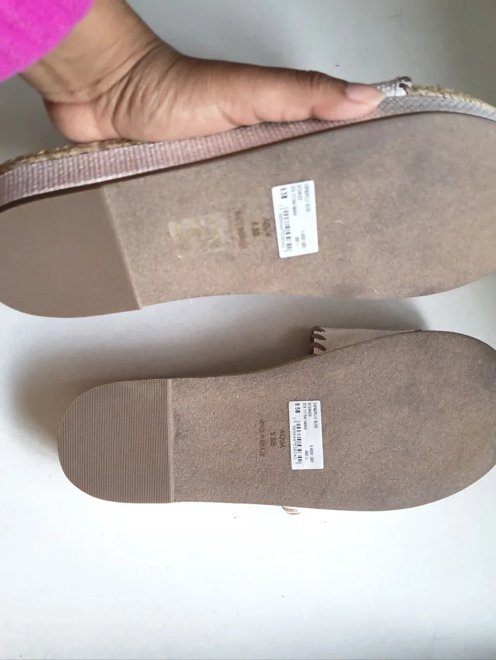 AQUA Cream Woven Espadrille Slide Sandal Whipstitch Platform Size 8.5B NWT